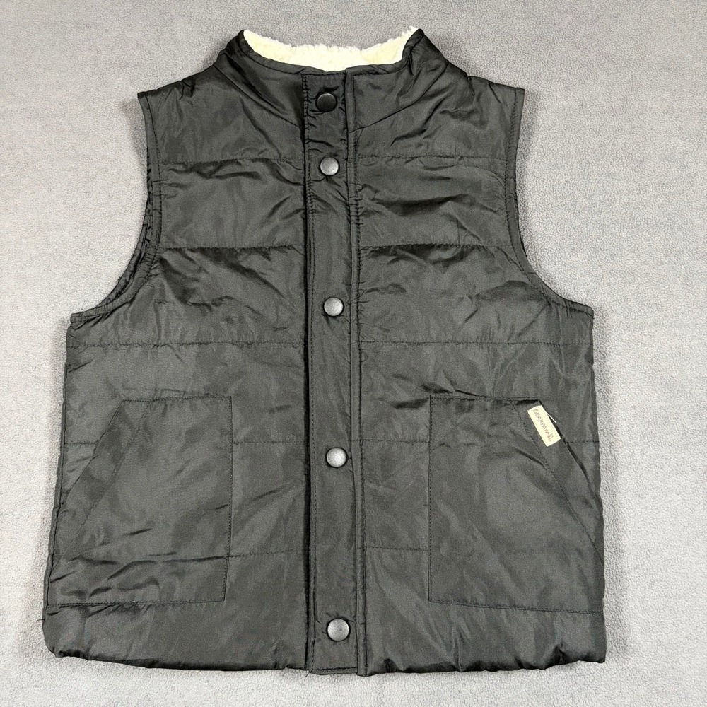 Bearpaw Puffer Vest Kids Size 7 Black Sherpa Lined Quilted Snap Front BA7699-001